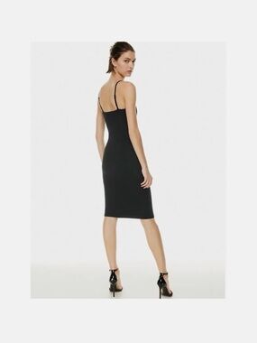Aritzia Black Slim Slip Midi Dress with Spaghetti Straps